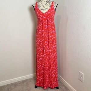 Cabi Maxi Dress Floral Print Sleeveless Casual‎ Sundress Red Pink Size S